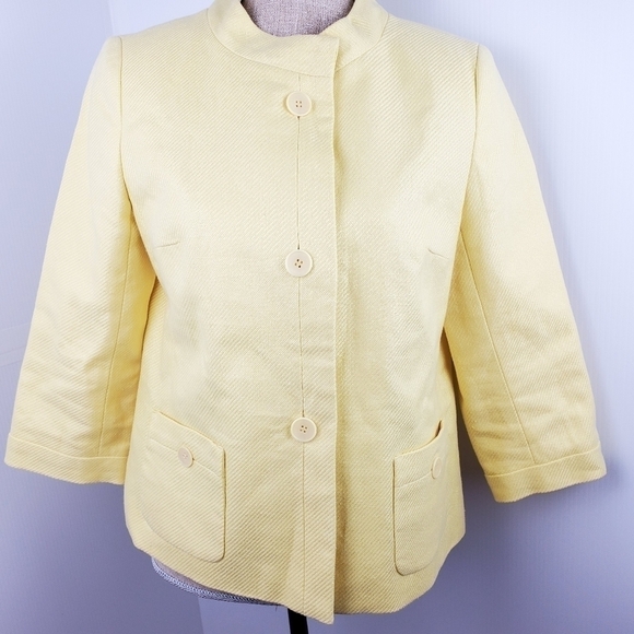 TALBOTS women blazer size 10P yellow 100% linen - Picture 4 of 16